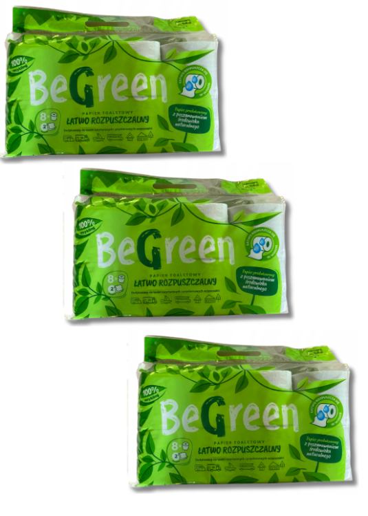 Zestaw 3 x papier toaletowy BeGreen 8 rolek do toalet turystycznych